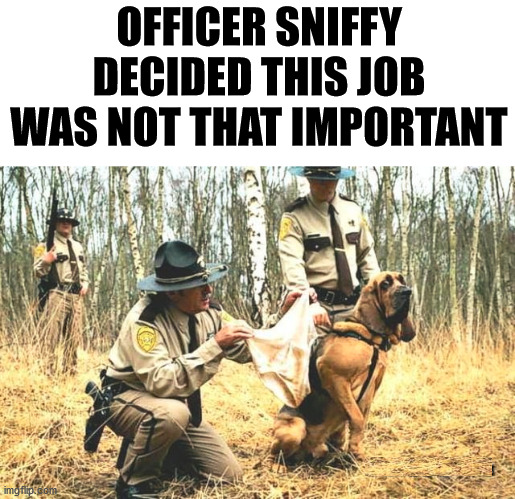 OFFICER SNIFFY DECIDED THIS JOB WAS NOT THAT IMPORTANT | image tagged in dogs | made w/ Imgflip meme maker