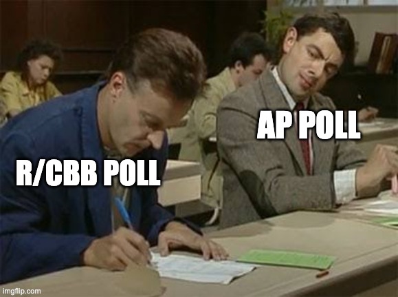 Mr bean copying | AP POLL; R/CBB POLL | image tagged in mr bean copying | made w/ Imgflip meme maker