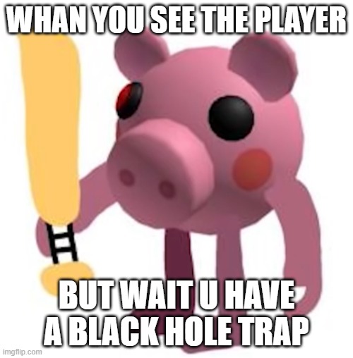 ...pls see this | WHAN YOU SEE THE PLAYER; BUT WAIT U HAVE A BLACK HOLE TRAP | image tagged in cursed piggy | made w/ Imgflip meme maker