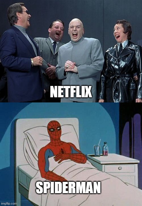 they removed "The Ultimate Spiderman" from Netflix!!! | NETFLIX; SPIDERMAN | image tagged in memes,laughing villains,spiderman hospital | made w/ Imgflip meme maker