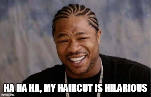 Yo Dawg Heard You | HA HA HA, MY HAIRCUT IS HILARIOUS | image tagged in memes,yo dawg heard you | made w/ Imgflip meme maker