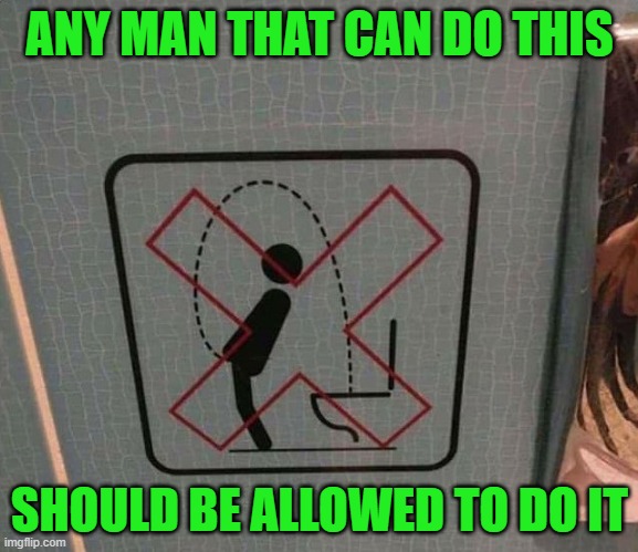 I'm sure not gonna try it... | ANY MAN THAT CAN DO THIS; SHOULD BE ALLOWED TO DO IT | image tagged in funny signs,memes | made w/ Imgflip meme maker