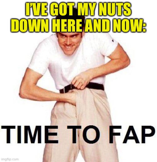 Time To Fap Meme | I’VE GOT MY NUTS DOWN HERE AND NOW: | image tagged in memes,time to fap | made w/ Imgflip meme maker