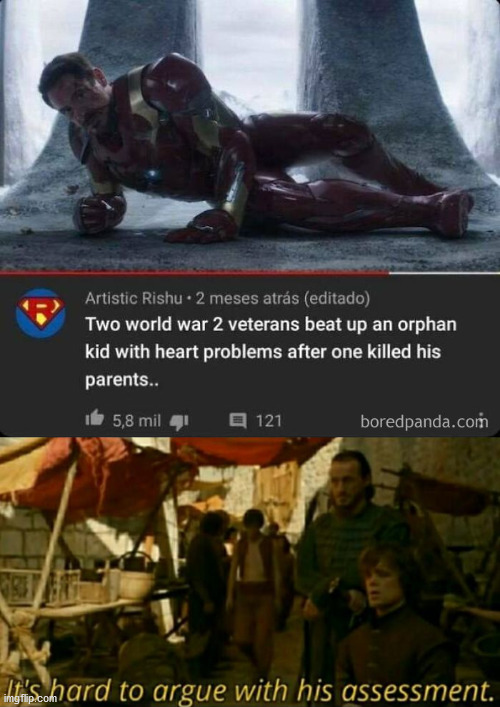 Poor Tony Stark :( R.I.P. | image tagged in it is hard to argue with his assessment,marvel,captain america civil war,tony stark | made w/ Imgflip meme maker