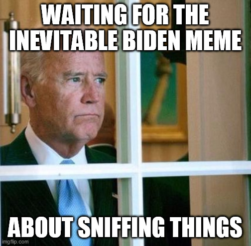 Sad Joe Biden | WAITING FOR THE INEVITABLE BIDEN MEME ABOUT SNIFFING THINGS | image tagged in sad joe biden | made w/ Imgflip meme maker