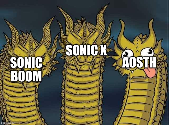 That cartoon was full of overused jokes, weird moments, and constantly defying physics in every scene |  SONIC X; AOSTH; SONIC BOOM | image tagged in hydra,sonic | made w/ Imgflip meme maker