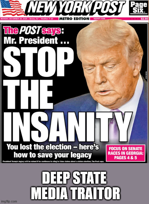 New York Post Deep State | DEEP STATE
 MEDIA TRAITOR | image tagged in president trump,new york post,deep state,election 2020 | made w/ Imgflip meme maker