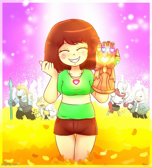 Chara with infinity gauntlet | image tagged in chara with infinity gauntlet | made w/ Imgflip meme maker