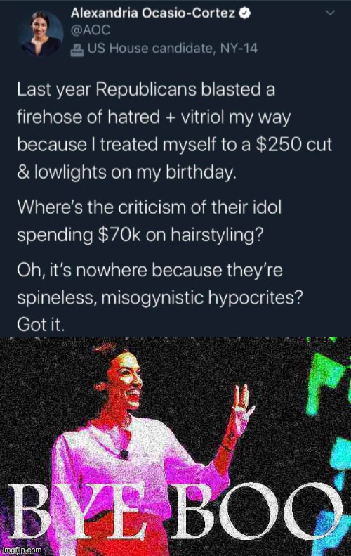 Gottem | image tagged in aoc bye boo deep-fried 2 | made w/ Imgflip meme maker