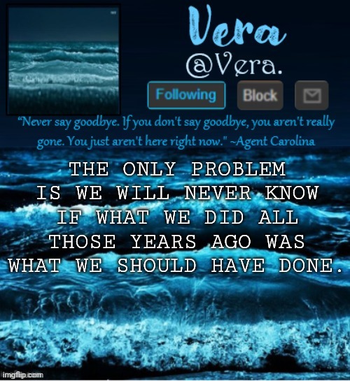 a n n o u n c e r e v i s e d | THE ONLY PROBLEM IS WE WILL NEVER KNOW IF WHAT WE DID ALL THOSE YEARS AGO WAS WHAT WE SHOULD HAVE DONE. | image tagged in a n n o u n c e r e v i s e d | made w/ Imgflip meme maker