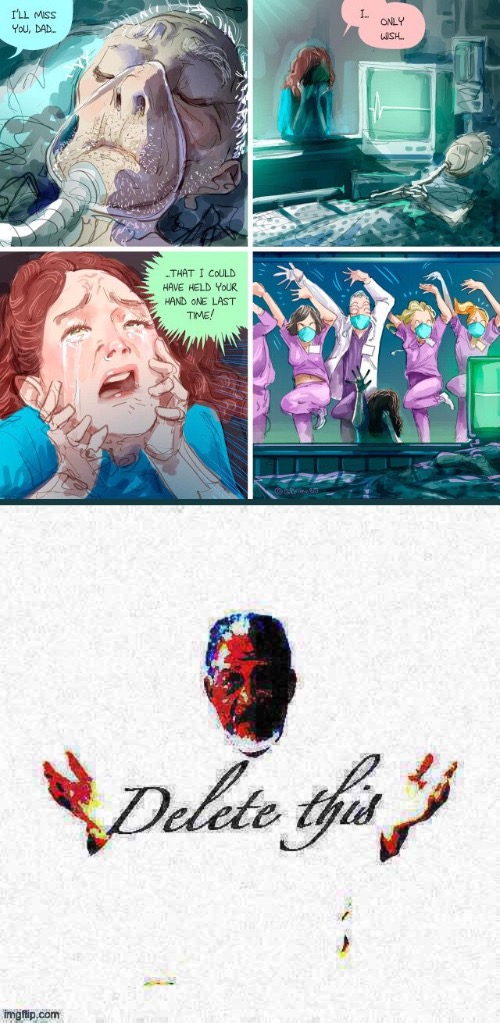 What a horrendously trollish Covid cartoon, so of course the mouth-breathers of Gab loved it | image tagged in covid doctors dancing comic,morgan freeman delete this deep-fried 2 full | made w/ Imgflip meme maker