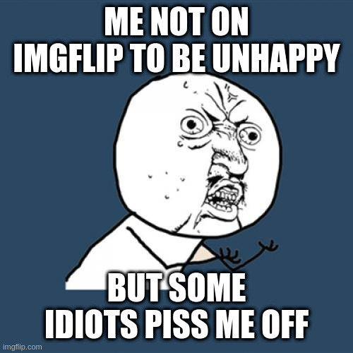 Y U No | ME NOT ON IMGFLIP TO BE UNHAPPY; BUT SOME IDIOTS PISS ME OFF | image tagged in memes,y u no | made w/ Imgflip meme maker
