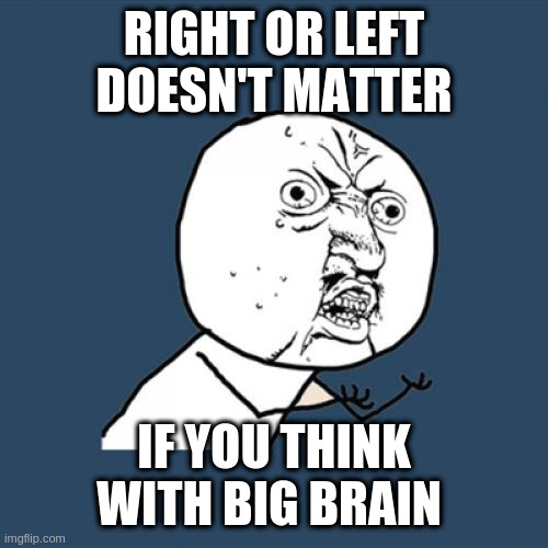 PoliticsToo has 300, Politics 855; are most all bots/duplicates? If not why the lack of engagement? | RIGHT OR LEFT DOESN'T MATTER; IF YOU THINK WITH BIG BRAIN | image tagged in memes,y u no | made w/ Imgflip meme maker