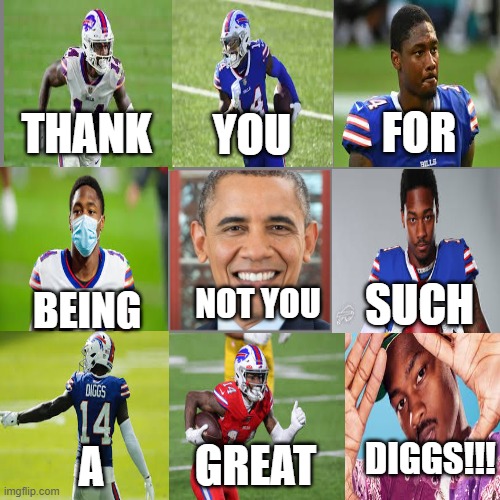 diggs fantasy champ | FOR; YOU; THANK; SUCH; NOT YOU; BEING; DIGGS!!! GREAT; A | image tagged in not you | made w/ Imgflip meme maker