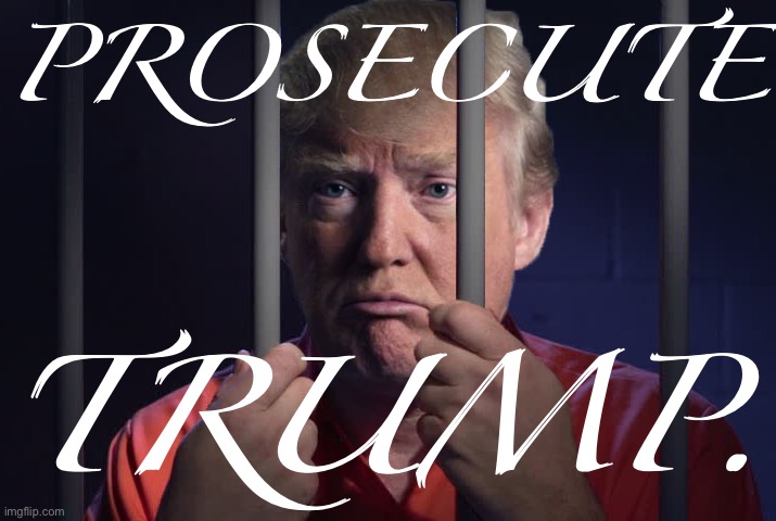 Prosecuting a former President isn’t necessarily great for democracy, but in this case, letting him slink away would be worse. | PROSECUTE; TRUMP. | image tagged in trump jail bars steel wall,lock him up,trump is an asshole,fuck donald trump,trump sucks,trump is a moron | made w/ Imgflip meme maker