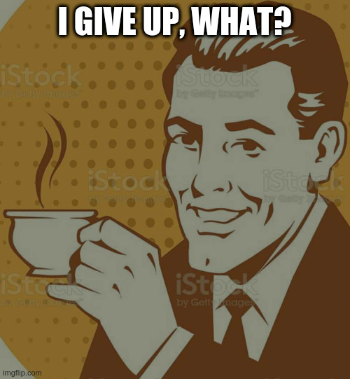 Mug Approval | I GIVE UP, WHAT? | image tagged in mug approval | made w/ Imgflip meme maker