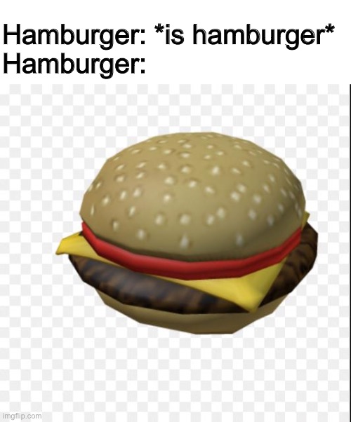hamburger | Hamburger: *is hamburger*
Hamburger: | image tagged in hamburger | made w/ Imgflip meme maker