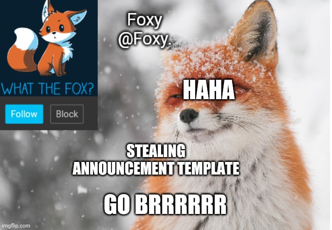 æ | HAHA; STEALING ANNOUNCEMENT TEMPLATE; GO BRRRRRR | image tagged in foxy's announcement template | made w/ Imgflip meme maker