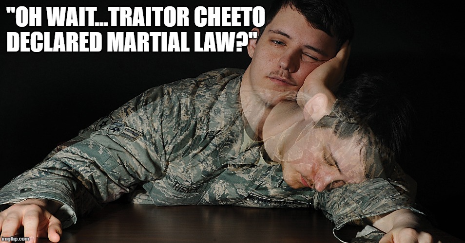 "OH WAIT...TRAITOR CHEETO
DECLARED MARTIAL LAW?" | made w/ Imgflip meme maker