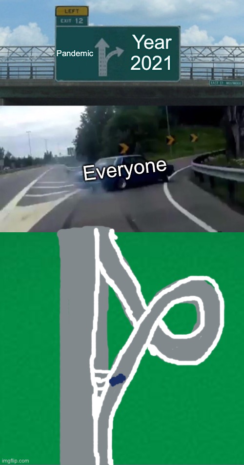 2021 is finally coming!!! | Pandemic Year 2021 Everyone | image tagged in memes,left exit 12 off ramp,funny memes,funny,so true memes,happy new year | made w/ Imgflip meme maker