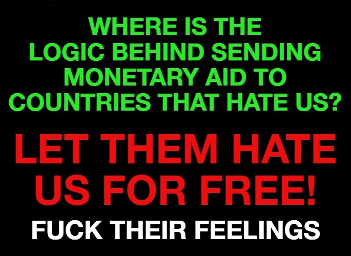 Where is the LOGIC? | FUCK THEIR FEELINGS | image tagged in foreign aid,covid 2020 stimulus,hurt feelings,fuck your feelings | made w/ Imgflip meme maker