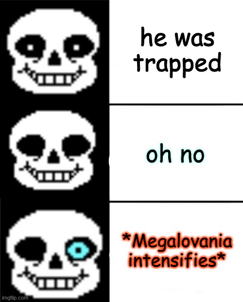 sans | he was trapped oh no *Megalovania intensifies* | image tagged in sans | made w/ Imgflip meme maker