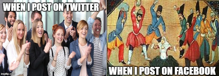 I wish my twitter friends were the ones I grew up with lol | WHEN I POST ON TWITTER; WHEN I POST ON FACEBOOK | image tagged in scamdemic,factcheckers | made w/ Imgflip meme maker