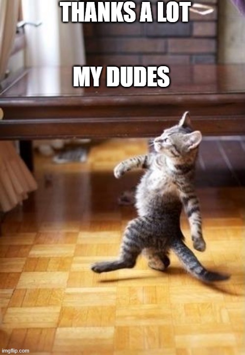 Cool Cat Stroll Meme | THANKS A LOT MY DUDES | image tagged in memes,cool cat stroll | made w/ Imgflip meme maker