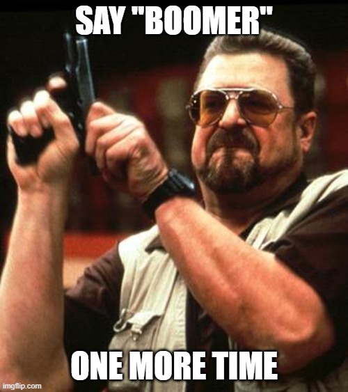 Say One More Time | SAY "BOOMER"; ONE MORE TIME | image tagged in say one more time | made w/ Imgflip meme maker