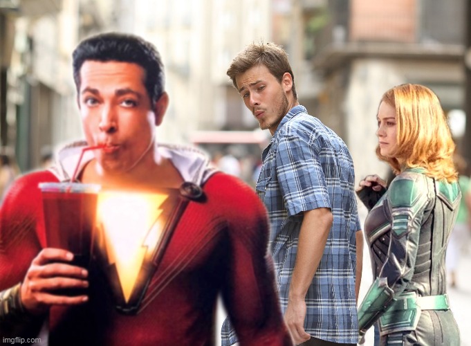 They are captain marvel! | image tagged in distracted captain marvel fan | made w/ Imgflip meme maker
