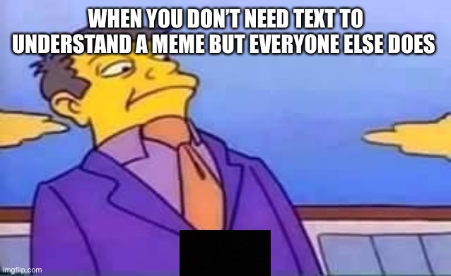 skinner pathetic | WHEN YOU DON’T NEED TEXT TO UNDERSTAND A MEME BUT EVERYONE ELSE DOES | image tagged in skinner pathetic | made w/ Imgflip meme maker