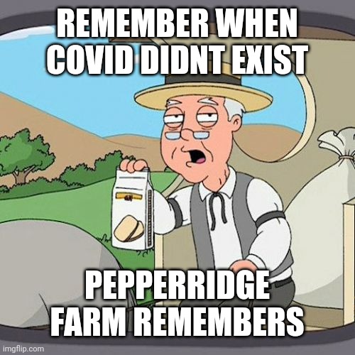 It was so long ago | REMEMBER WHEN COVID DIDNT EXIST; PEPPERRIDGE FARM REMEMBERS | image tagged in memes,pepperidge farm remembers | made w/ Imgflip meme maker