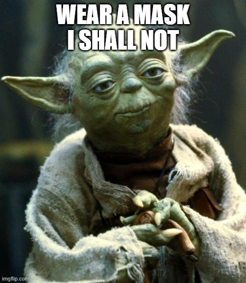 karens today | WEAR A MASK I SHALL NOT | image tagged in memes,star wars yoda | made w/ Imgflip meme maker