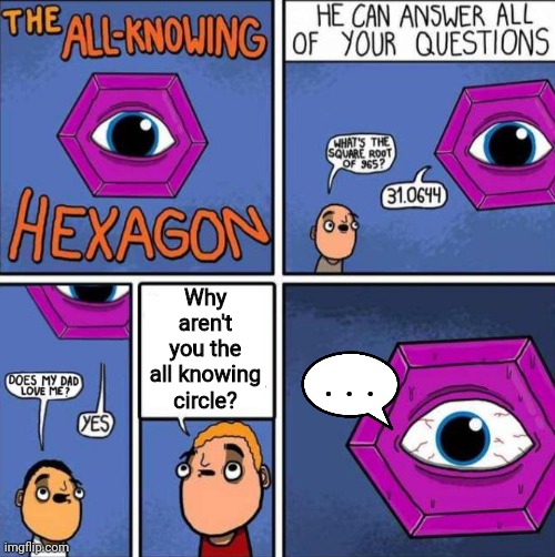 Why not circle | Why aren't you the all knowing circle? . . . | image tagged in all knowing hexagon original | made w/ Imgflip meme maker