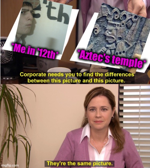 -Just selfie, no stick. | *Me in '12th*; *Aztec's temple* | image tagged in memes,they're the same picture,maya,temple,attraction,me and the boys | made w/ Imgflip meme maker