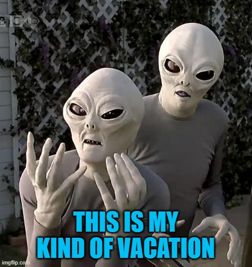 Aliens | THIS IS MY KIND OF VACATION | image tagged in aliens | made w/ Imgflip meme maker