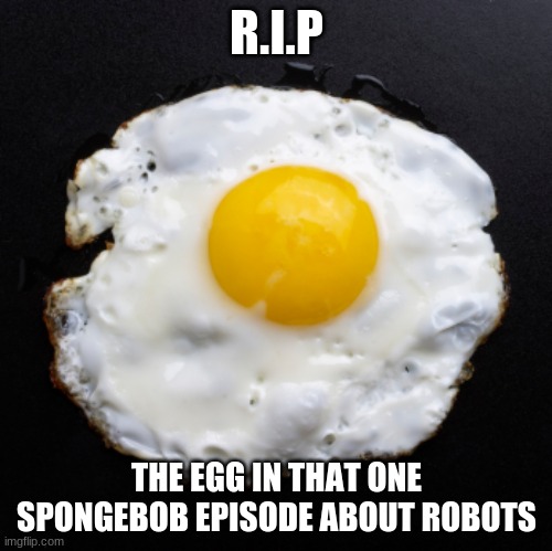 Eggs | R.I.P; THE EGG IN THAT ONE SPONGEBOB EPISODE ABOUT ROBOTS | image tagged in eggs | made w/ Imgflip meme maker