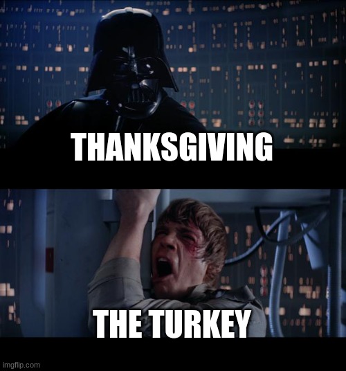 When Thanksgiving Comes for the Turkeys | THANKSGIVING; THE TURKEY | image tagged in memes,star wars no | made w/ Imgflip meme maker