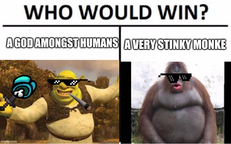 epic |  A GOD AMONGST HUMANS; A VERY STINKY MONKE | image tagged in bruh moment | made w/ Imgflip meme maker