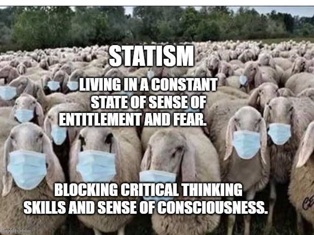 Sign of the Sheeple | LIVING IN A CONSTANT STATE OF SENSE OF ENTITLEMENT AND FEAR.                                                                   
                       BLOCKING CRITICAL THINKING SKILLS AND SENSE OF CONSCIOUSNESS. STATISM | image tagged in sign of the sheeple | made w/ Imgflip meme maker