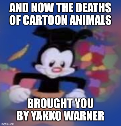 YAKKO | AND NOW THE DEATHS OF CARTOON ANIMALS BROUGHT YOU BY YAKKO WARNER | image tagged in yakko | made w/ Imgflip meme maker