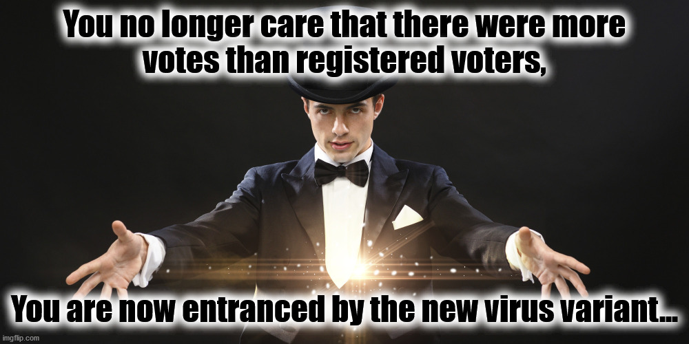 Virus Variant | You no longer care that there were more
votes than registered voters, You are now entranced by the new virus variant... | image tagged in virus,vote,magic,scam | made w/ Imgflip meme maker
