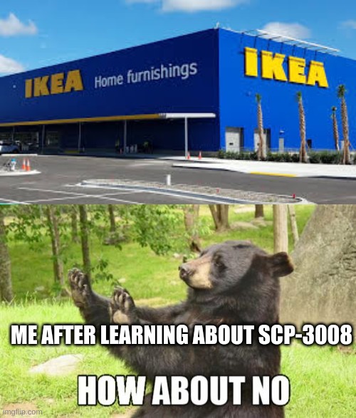 ME AFTER LEARNING ABOUT SCP-3008 | image tagged in memes,how about no bear,scp,scp-3008,funny,stop reading the tags | made w/ Imgflip meme maker