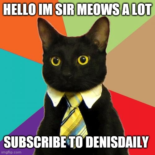 Im a Fan of Denis |  HELLO IM SIR MEOWS A LOT; SUBSCRIBE TO DENISDAILY | image tagged in business cat | made w/ Imgflip meme maker