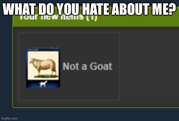 Not a Goat | WHAT DO YOU HATE ABOUT ME? | image tagged in not a goat | made w/ Imgflip meme maker