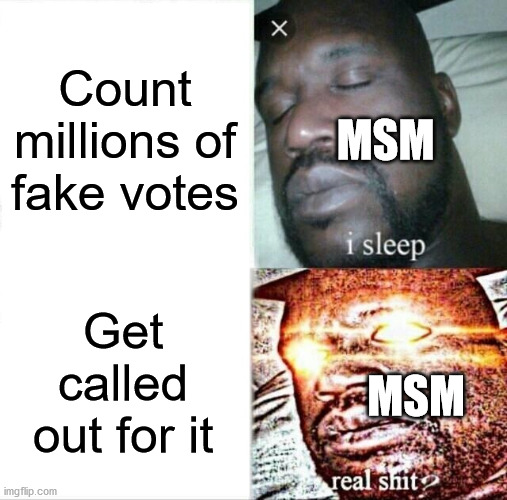 the story of the century swept under the rug | Count millions of fake votes; MSM; Get called out for it; MSM | image tagged in memes,sleeping shaq,voter fraud,mainstream media,election 2020 | made w/ Imgflip meme maker