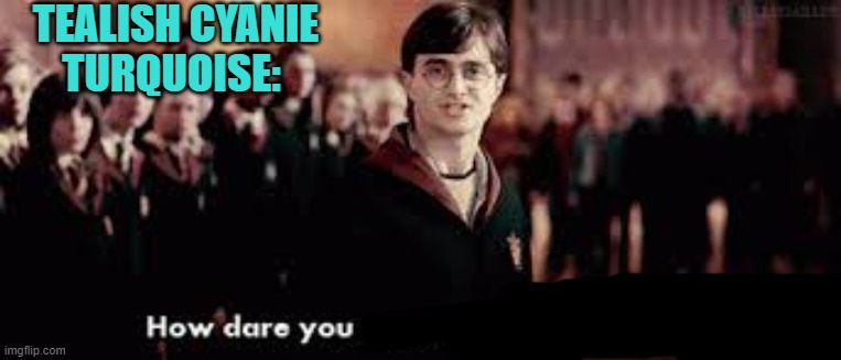 How dare you stand where he stood | TEALISH CYANIE TURQUOISE: | image tagged in how dare you stand where he stood | made w/ Imgflip meme maker