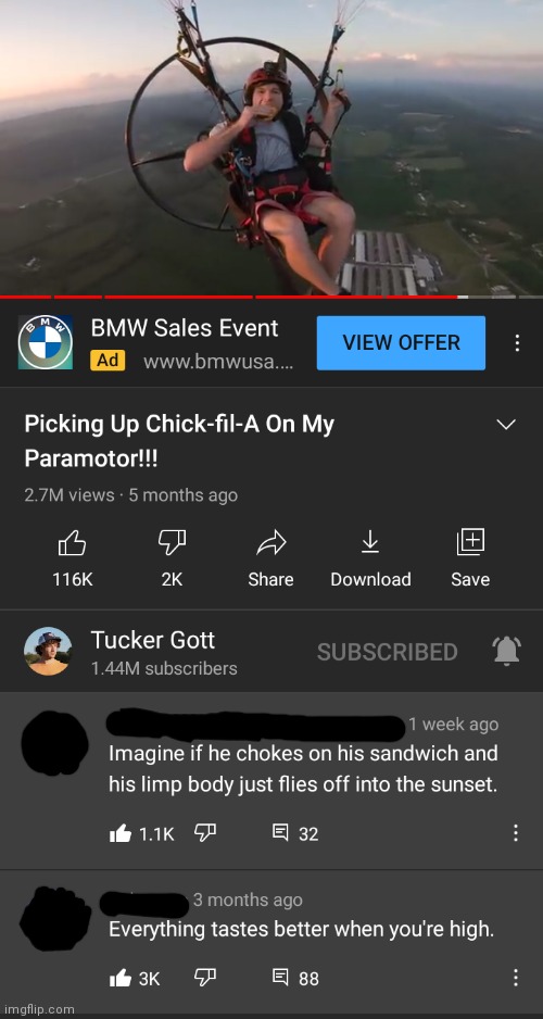 High flying fun! | image tagged in paramotor,cursed comments,chick fil a | made w/ Imgflip meme maker