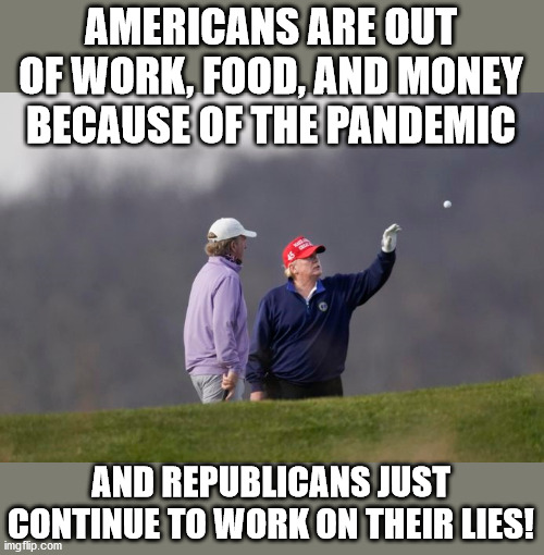 Republicans Working Hard During the Pandemic | AMERICANS ARE OUT OF WORK, FOOD, AND MONEY BECAUSE OF THE PANDEMIC; AND REPUBLICANS JUST CONTINUE TO WORK ON THEIR LIES! | image tagged in president trump,republicans,georgia,senate,runoff | made w/ Imgflip meme maker
