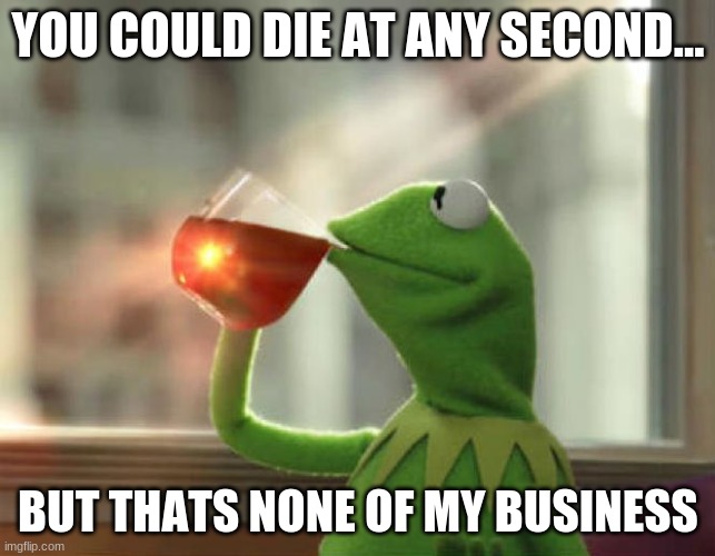 But That's None Of My Business (Neutral) | YOU COULD DIE AT ANY SECOND... BUT THATS NONE OF MY BUSINESS | image tagged in memes,but that's none of my business neutral | made w/ Imgflip meme maker